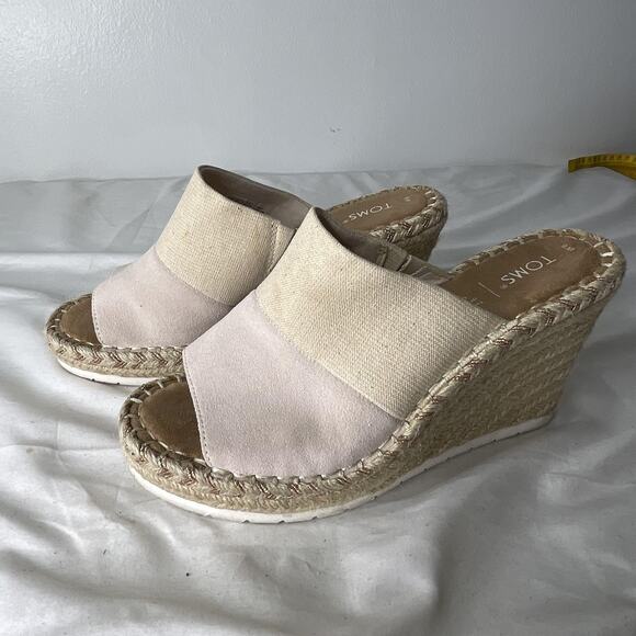 TOMS Wedge Shoes Womens Size 8 Espadrille Slip On Peep Toe Platform Sandals - Picture 3 of 6